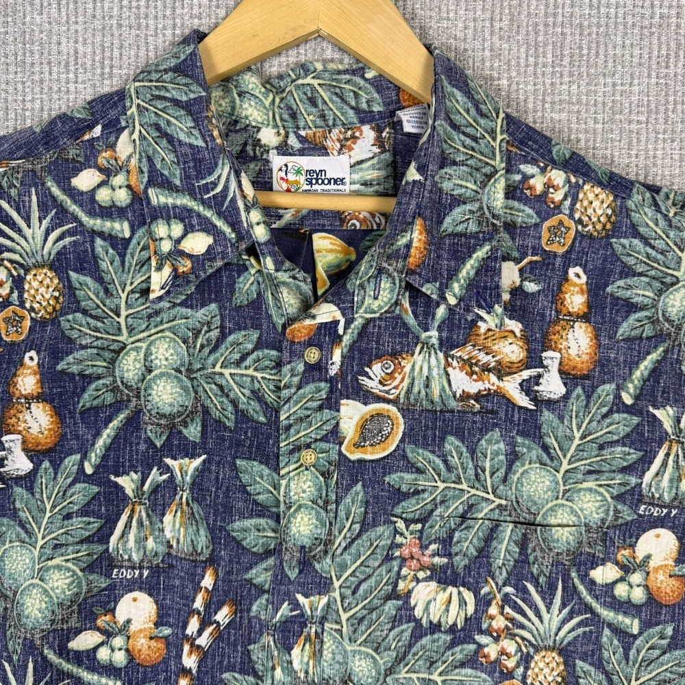 Vtg Reyn Spooner Sz 3XL Art of Eddy‎ Fish Food Fruit Cooking Chef Kloth Popover